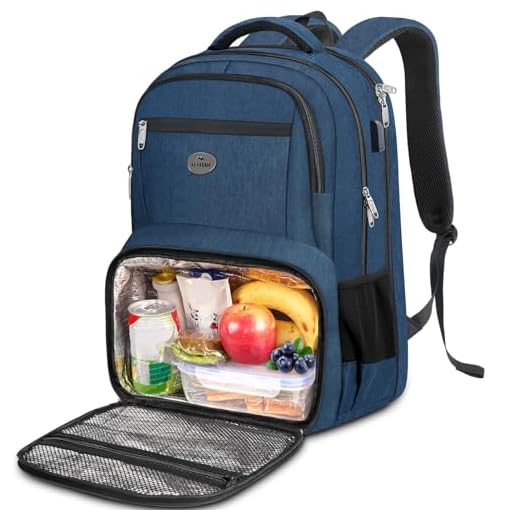 MATEIN Mochila de almoço masculina, mochila de viagem para laptop de 43 cm com compartimento térmico, aprovada por companhias aéreas, mochila de transporte com porta USB, bolsa de computador à prova