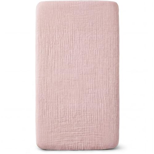 Image of Muslin Bassinet Sheet Compatible with Mika Micky & Baby Delight Bedside Sleeper - 100% Cotton Rectangular Mattress Pad Cover (35 inchx20 inch), Breathable & Soft, Boho (1 Pack Pink)