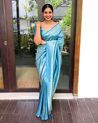 Image of ZECVA Women's Art Lichi Indian Traditional Style Silk Saree With Unstitched Blouse Piece