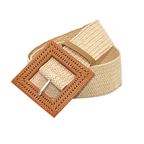 Ceinture Noir Taekwondo Femmes Ceintures pour Robes élastique Paille Ceinture avec Boucle en Bois Ceinture Obi Argent (White, One Size)