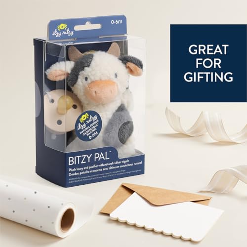 Image of Itzy Ritzy Pacifier & Lovey Set - Natural Rubber Pacifier with Stuffed Animal Lovey - Detachable Plush Cow Binky Holder & Coordinating Natural Rubber Binky, Ideal for Ages 0-6 Months (Cow)