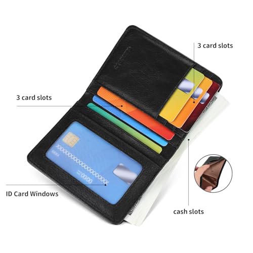 Bifold Slim Men Wallet Genuine Leather Thin, Small Vertical RFID Blocking Wallets for Men ，Compact & Stylish with Clear ID Windows (Black)4
