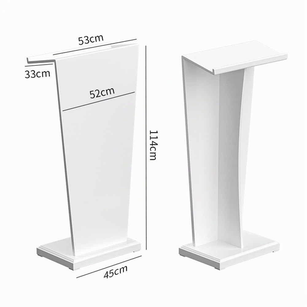 Minimalistisches Podium aus Holz, 114,3 cm, gebogen, bodenstehend, Kanzel für Präsentationen, Hochzeiten und Schulen, eleganter weißer Sockel für Büro
