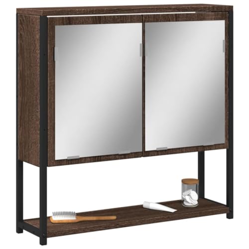 Iiaky Armario con Espejo baño Madera Muebles auxiliares de baño Bathroom Cabinet Mueble de baño marrón Roble 60x16x60 cm