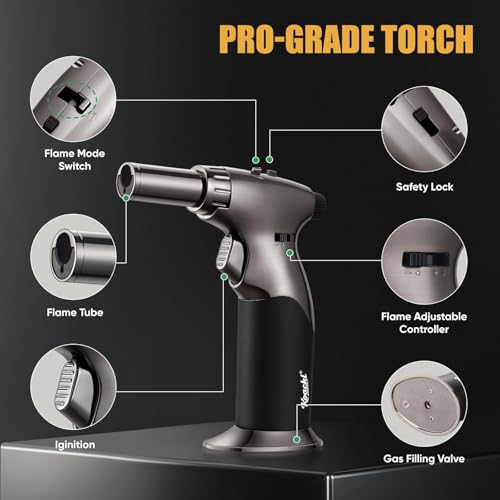 Image of KOACKL Dual Flame Butane Torch Lighter, Refillable Kitchen Torch, Adjustable Flame with Ignition Lock Mini Blow Torch for Cooking, Creme Brulee, Soldering, Welding (Butane Gas Not Included)