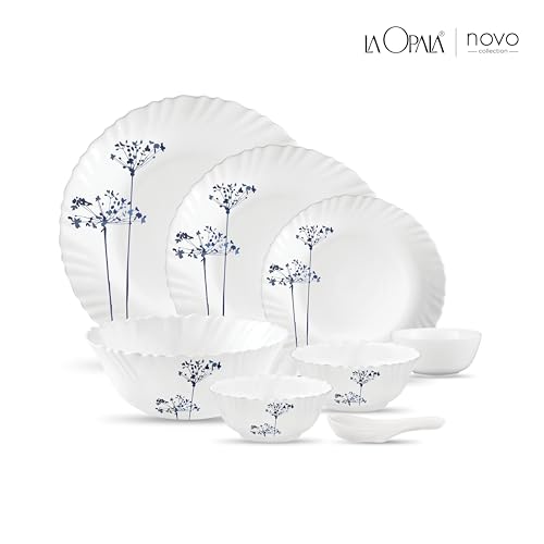 Image of La Opala, Novo Collection, Opal Glass Dinner Set 35 pcs, Aqua Spray, White