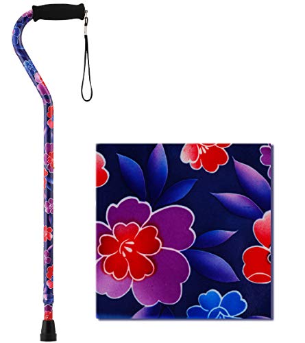 Designer Walking Cane With Offset Handle, Lightweight Adjustable Walking Stick With Carrying Strap, “Maui Flowers Design #TOP1