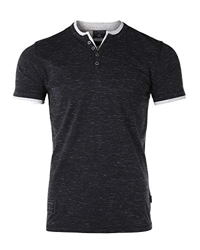 ZIMEGO Men's Casual Short Sleeve Contrast Layer V-Neck Fashion Slim Henley Shirt