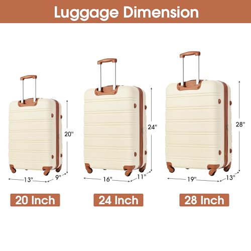 3 Piece Luggage Set Hardside Spinner Suitcase with TSA Lock 20" 24" 28" Available,Antique White2
