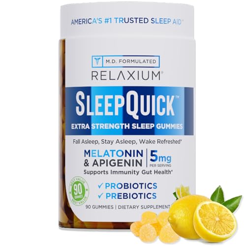 Relaxium Sleep Quick Gummy, Sleep Aid Support, 5 mg Melatonin, Vitamin D-3, Prebiotic & Probiotic Blend, Gluten & Drug Free, Lemon Flavor, 90 Gummies