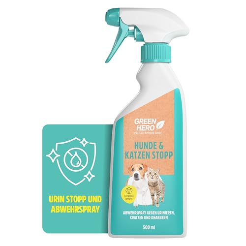 Green Hero Hunde & Katzen Stopp 500ml gegen Urinieren | Hundeschreck, Katzen Schreck Spray auch als Kratz- & Knabberschutz | Hundeabwehrspray Innen- & Außenanwendung | Mit Eukalyptus Citriodora Öl
