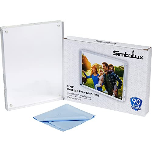 Simbalux Magnetic Acrylic Picture Photo Frame 6X8 Inches With Uv Protection (1 Pack) Clear Glass Like, Double Sided Frameless Desktop Floating Display, Free Standing, Easy To Change #TOP1
