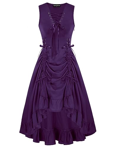 Scarlet Darkness Renaissance Steampunk Dress Lace Up High Low Dress Pirate Costume