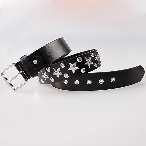 Womens Studded Leather Belt with Detachable Chain Punk Belt Chain Grommet Waist Belts for Jeans Pants3