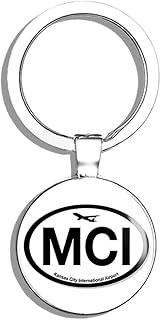 Oval MCI Kansas City Airport Code (Jet Fly air hub Pilot mo) Double Sided Stainless Steel Keychain Key Ring Chain Holder Car/Key Finder