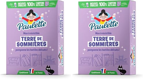 Paulette - Terre de Sommières - Détache les Textiles à Sec, Neutralise les Mauvaises Odeurs, Absorbe les Taches de Gras - 400g (Lot de 2)