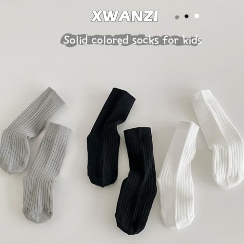 Kids Socks Ribbed Cuffs Lines Design Crew Socks Mid-Calf Knit Solid Classical Casual Fashion Socks for Kids 1 Pairs3