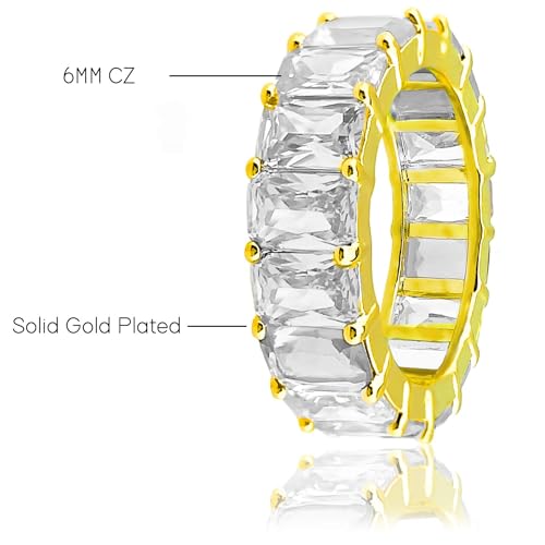 6mm 18K Gold Plated Wedding Eternity Ring Band with Clear Emerald Cut Cubic Zirconia Gemstones3