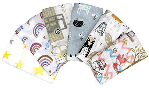 Clevere Kids Lot de 6 chiffons en gaze, imprimés, certifiés Oeko-TEX, double tissage, 70 x 80 cm, langes, unisexes Cover