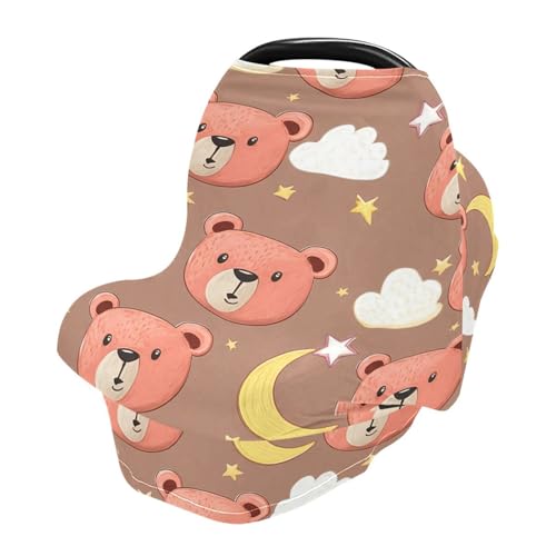 Nesatuwa Baby Car Seat Cover Bear Faces Breastfeeding Covers Stretchy Breathable Multi-Use Cover Carseat Canopy for Girls and Boys