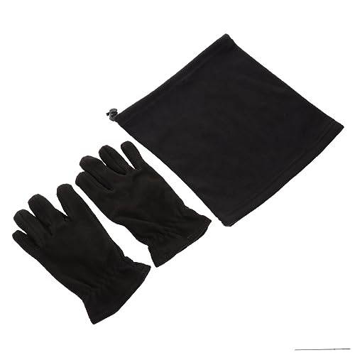 COLLBATH Warm Gloves and Neck Warmers for Men Cozy Fleece Suit Windproof Cold Protection Multifunctional Scarf Fleece Hat Black