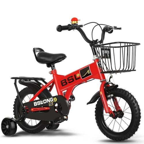 【Banefu】子供用自転車、12、14、16、18、20インチ、ベビーカー、高さ調整可能 補助輪付き カゴ付き 組立簡単転倒防止 バランス感覚、男の子用・女の子用自転車、ギフトカー (14インチ(3〜7歳),レッドタイラント)