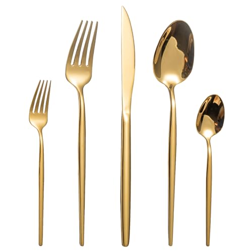 Besteck Set, LAZAHOME 30-teilig Besteckset für 6 Personen mit Messer Gabel Löffel, Edelstahl Essbesteck für Familie/Party/Hotel/Restaurant, Gold...