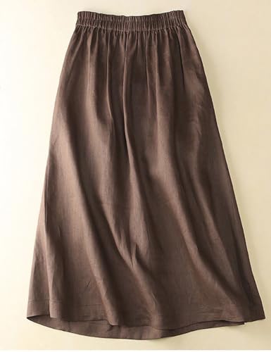 Linen Skirts for Women 2024 Summer Casual Elastic High Waisted Midi Skirt A Line Pleated Skirt2