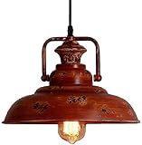 NIUYAO Vintage Pendant Light Retro Red Rust Finish Industrial Barn Suspension Single Light Metal...