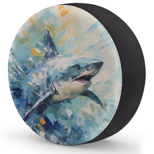 Image of Spare Tire Cover for RV Trailer, Ocean Shark Tire Covers Universal Fit for Travel Trailer Camper Jeep RV SUV Truck Waterproof Wheel Cover (17 inch for Diameter 31 inch - 33 inch),A-993
