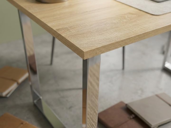 Image of Modern Engineered Wood Study Table with Metal Frame - Office & Home Desk Pack of 1 (Beige)