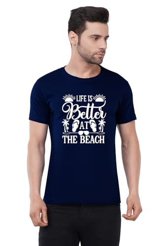 Image of Caseria Men's Cotton Printed T-Shirt -Life is Better Beach | 100% Cotton | Half Sleeves | Regular Fit | Printed | Round Neck | Graphic T Shirt