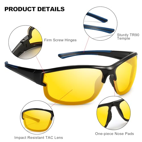 IGnaef Night Vision Pro Driving Glasses, Polarized Yellow Nighttime Driving Glasses Anti Glare IF18064