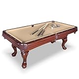 Hathaway Augusta 8 Foot Pool Table with Complete Accessories – Classic Full Size Billiard Table for Home Use – Classic Ball and Claw Legs, Inlaid Sights, K-66 Cushions – Walnut Finish with Camel Felt