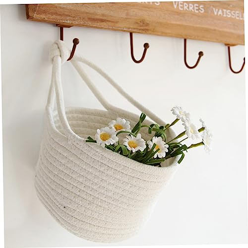 Cesta pequeña de algodón PRETYZOOM blanca con asa para organizar libros 5