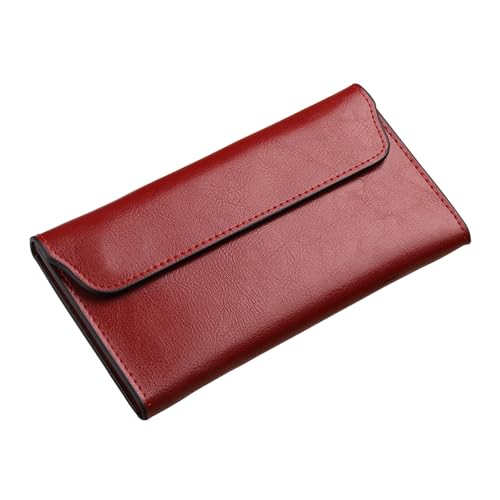 Retro Leather Envelope Women's Phone Card Holder Wallet, Thin Large Capacity Multifunctiona Leather Wallet, Clutch Wallet for Mother's Day Thanksgiving Fashion Gift (Wine Red)