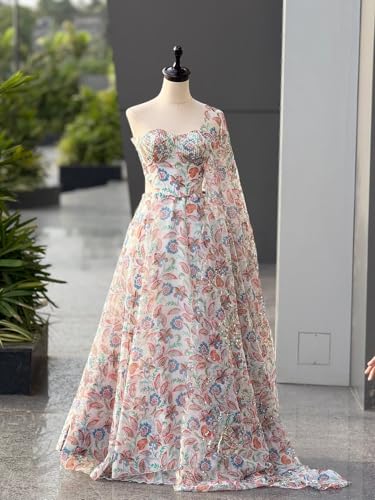 Image of MARUTI FASHION HOUSE Readymade Lehenga Choli Indo-Western Set For Womens & Girls Heavy Pure Organza digital printed 8mtr flair lehenga with canvas patta can can and with dori Chaniya Choli Wedding