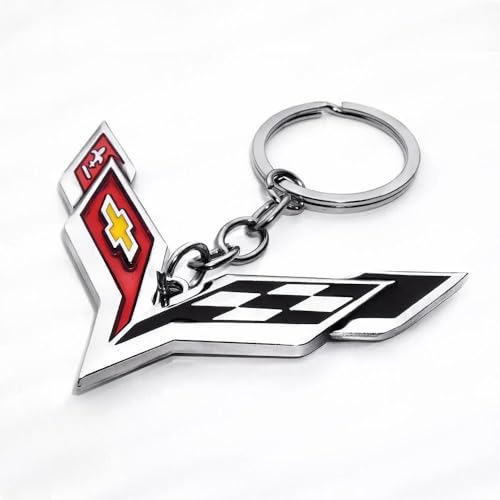 LHBAOLUO 1Pc 3D Cross Flags Logo Car Home Alloy Key Chain Fob Ring Gift Decoration Accessories Chrome Finish Emblem Car Keychains Ring Replacement For Corvette