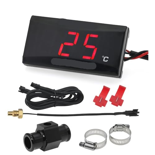 バイク用温度計 LCD デジタル ミニメーター XMAX250 NMAX CB400 CB500X 水温計 センサー付き(Red 16mm Adapter)