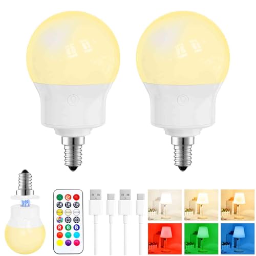 LED Aufladbare Glühbirne Mit Fernbedienung, Magnetisch E14 Akku Glühbirne Mit Batterie, 3 Farbtemperaturen + 9 RGB Farbwechsel, 480Lm, 3 Timer, Für Lampe Ohne Strom, Camping & Notfall, 2 Stück