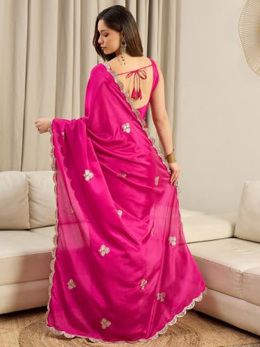 Image of AKHILAM Women's Shimmer Pure Georgette Embroidered Ready To Wear one Minute Saree With Unstitched Blouse Piece