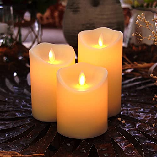Image of LTETTES Flameless LED Pillar Candles | Flickering Flame Effect with Realistic Faux Wick | Battery Operated with Remote Control | Elegant Home Decor | Set of 3 | Sizes: 3 inchx4 inch, 3 inchx5 inch, 3 inchx6 inch