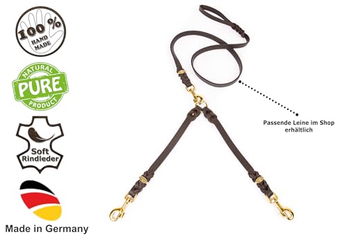 CopcoPet Fettleder-Doppelleine 50 cm x 15mm Schwarz – Koppel & Zwillingsleine für 2 Hunde – Robuste Verbindung mit 2 Messing Karabinern – Geflochten & langlebig – Für große Hunde