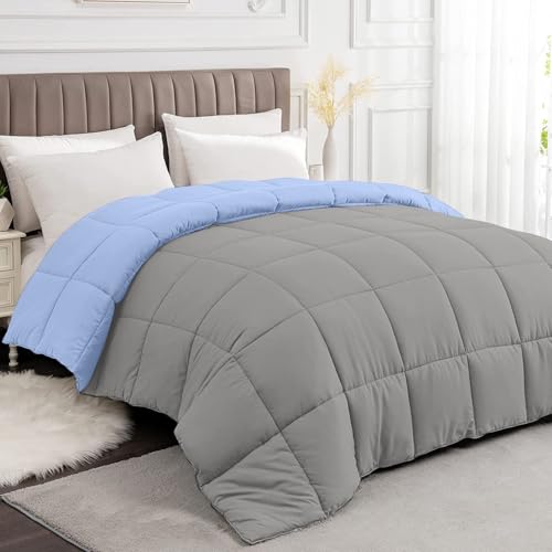 Image of Razzai All-Season Comforter 220 GSM | Super Soft Fluffy & Lightweight Comforter Double Bed Comforter (90 inch x 100 inch Inches /228cm x 254cm) - Double Bed Comforter | Silver & Sky Blue