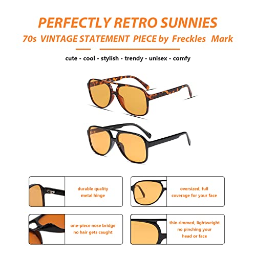 Image of Freckles Mark Vintage Retro 70s Sunglasses for Women Men Classic Large Square Aviator Trendy Glasses
