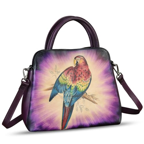 Image of Genuine Leather Handbag for Women Hand Painted Leather Top Handle Satchel Handmade Crossbody Purse