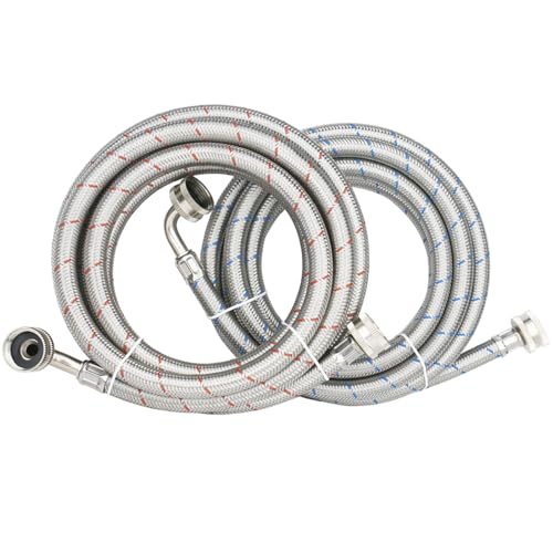 WHK 2 Pack 10ft Washing Machine Hoses 10ft Stainless Steel Washer Hoses with 90 Degree Elbow Washer Hot and Cold Water Hose Connection Inlet Washer Supply Lines