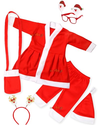Zest 4 Toyz Santa Claus Dress For Kids Christmas Dress For Girls With Frock Lower Cap Hairband Goggle And Pouch Santa Dress For Girls - Age 6 to 12 Months, Red