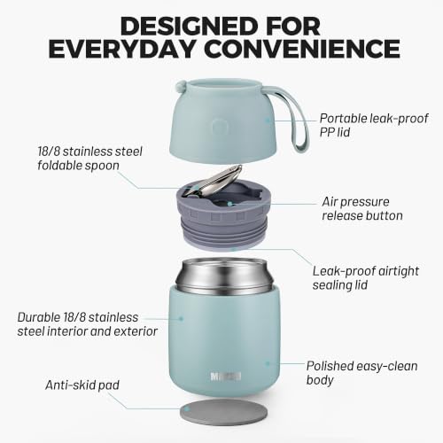 Image of Insulated Food Jar for Hot Food 17 oz Soup Thermal Food Containers for Lunch, Triple Layer Insulation Stainless Steel Food Jar with Spoon