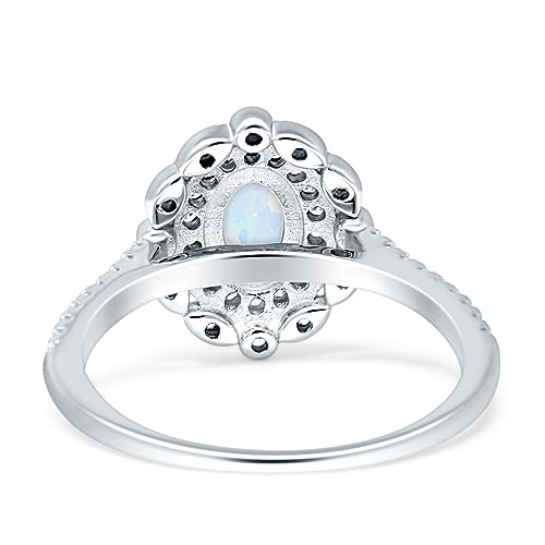 OMRANII Floral Art Deco Oval Shape Vintage Style Halo Wedding Engagement Ring Cubic Zirconia 925 Sterling Silver3